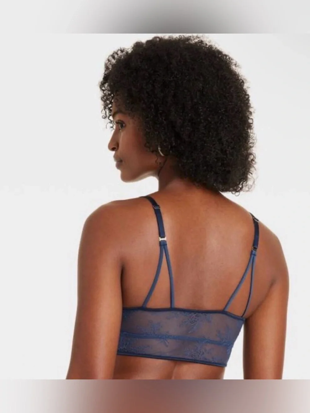 Auden Satin & Lace Unlined Bralette Navy Blue NWT